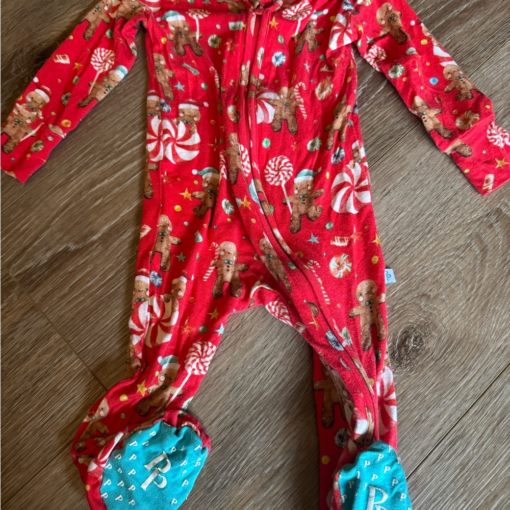 Posh Peanut Red Gingerbread & Candy Print Footed Pajamas